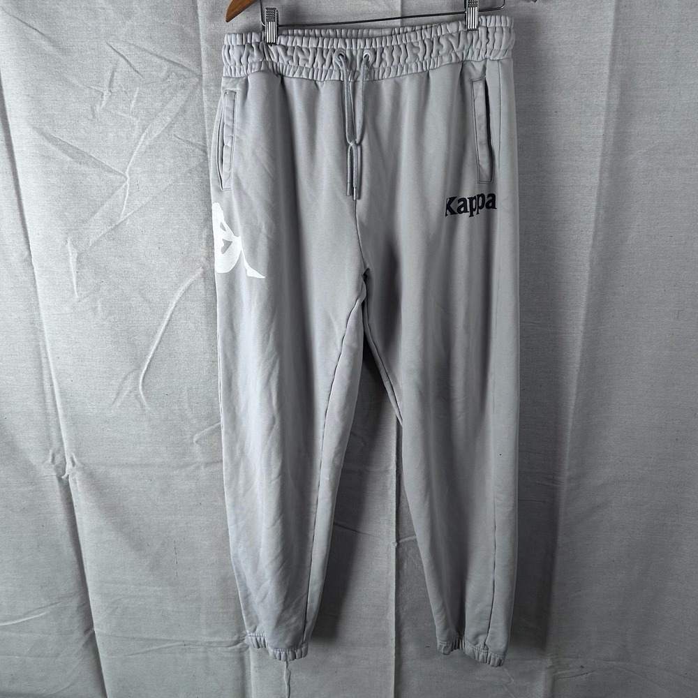 Kappa‎ Men's Fleece Jogger Sweatpants Light Grey Logo Tapered Pants Size XL